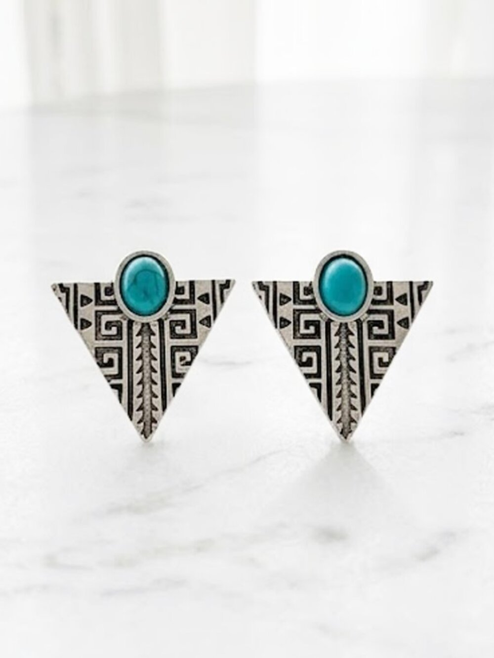 Ladies Stylish Teal Triangular Earrings
